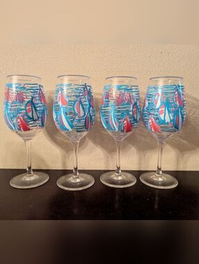 Lilly Pulitzer Get Nauti Plastic Acrylic Wine Glasses 4 Pc Set